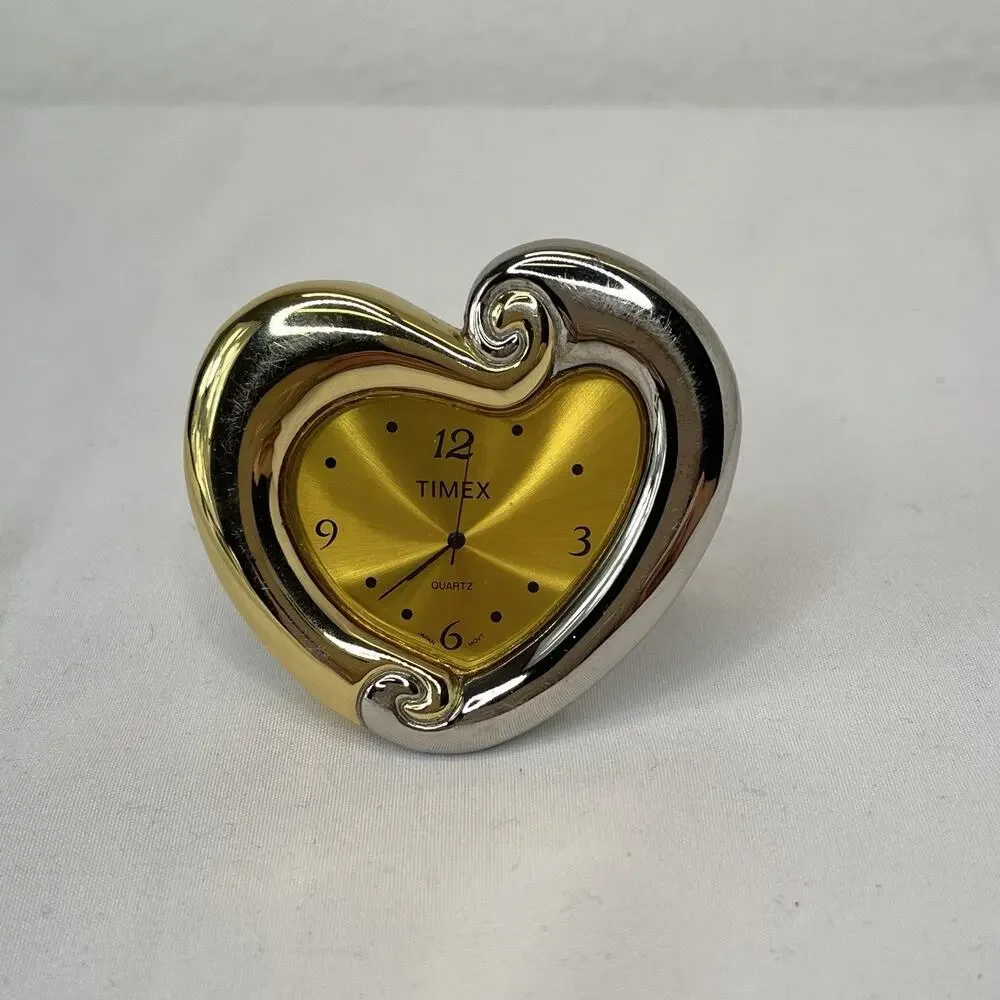 Timex Quartz Japan Movement Stand Heart Shape Two Tone Collectible Mini-Clock